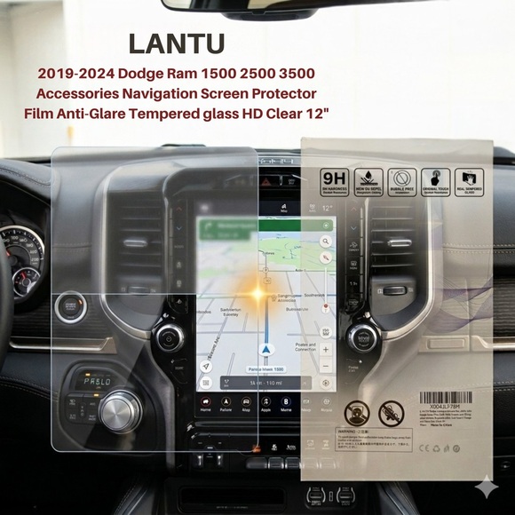 Lantu Other - TEMPERED GLASS Matte Screen Protector for 2019-2024 Dodge Ram 1500 2500 3500 12"